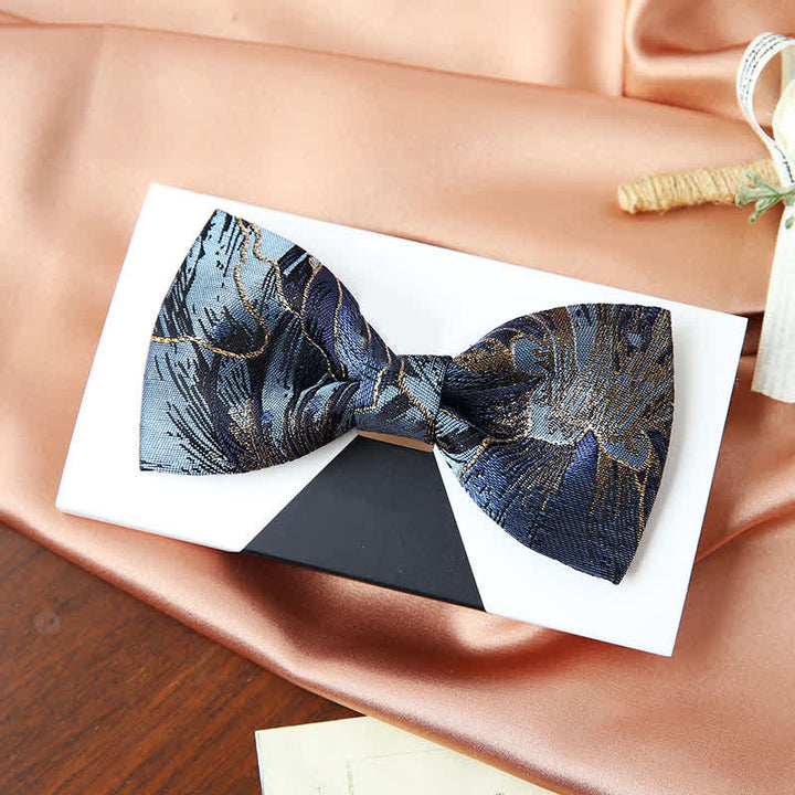 Nœud papillon jacquard fleuri bleu et doré pour homme