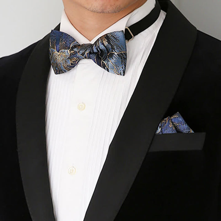 Nœud papillon jacquard fleuri bleu et doré pour homme