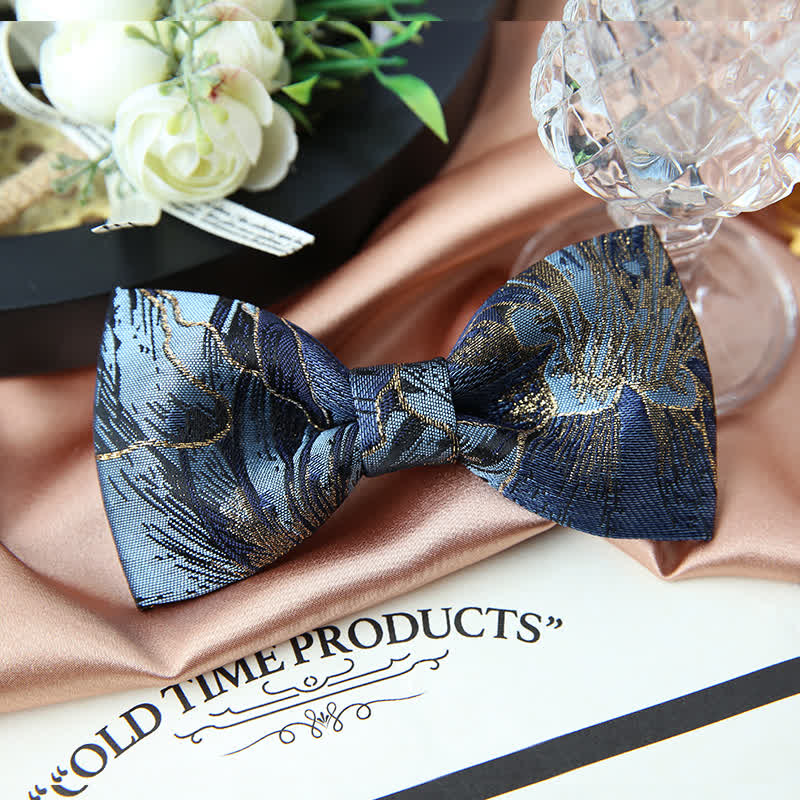 Nœud papillon jacquard fleuri bleu et doré pour homme