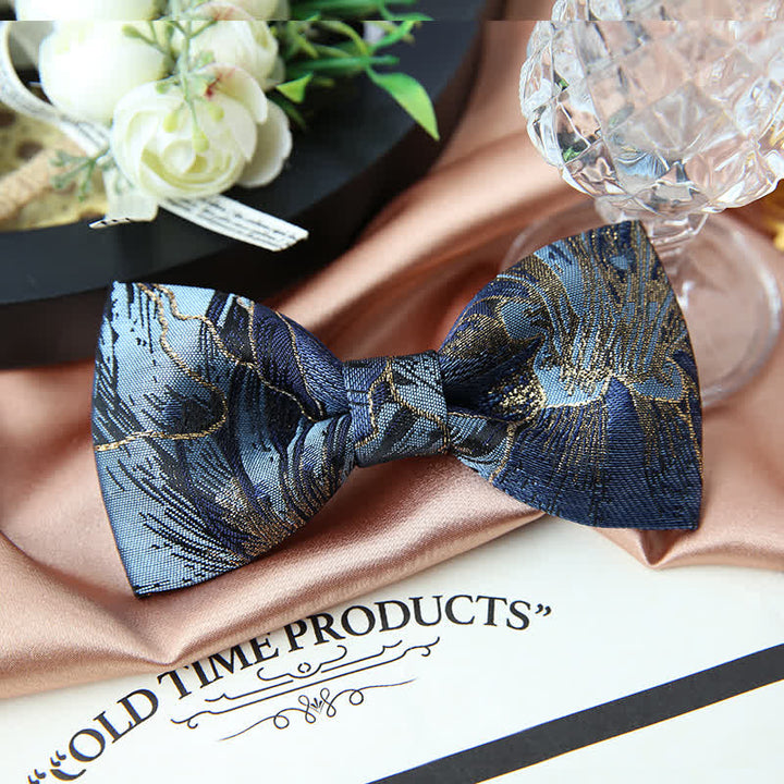 Nœud papillon jacquard fleuri bleu et doré pour homme