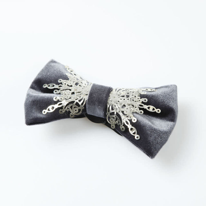 Nœud papillon en velours gris métallisé argenté pour homme