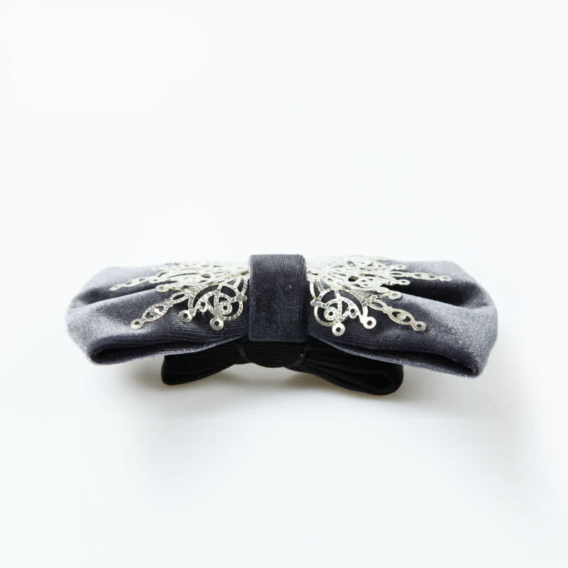 Nœud papillon en velours gris métallisé argenté pour homme