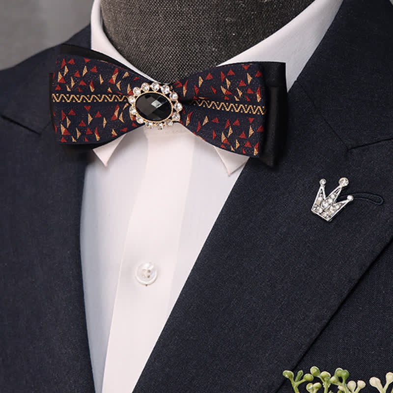 Nœud papillon double épaisseur étroite en cristal noir pour homme