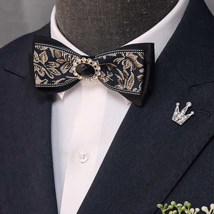 Nœud papillon double épaisseur étroite en cristal noir pour homme