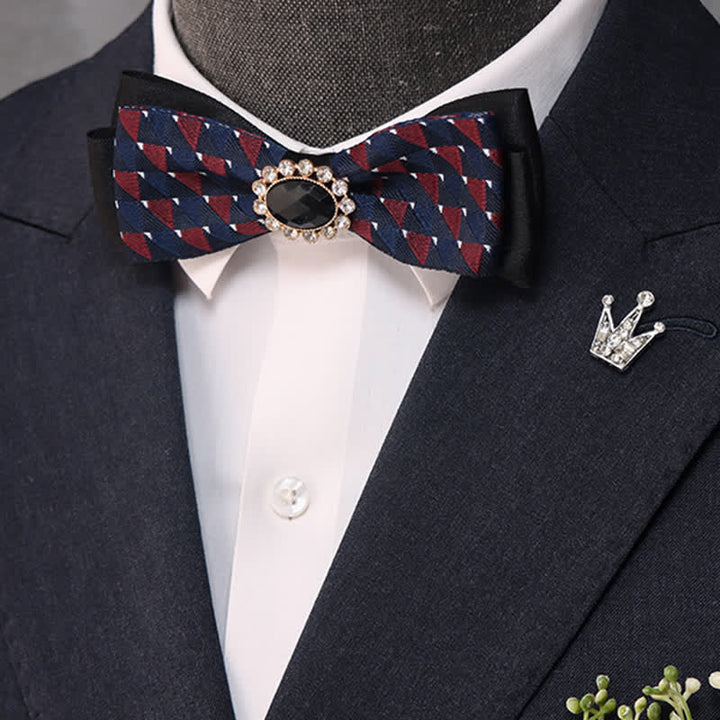Nœud papillon double épaisseur étroite en cristal noir pour homme