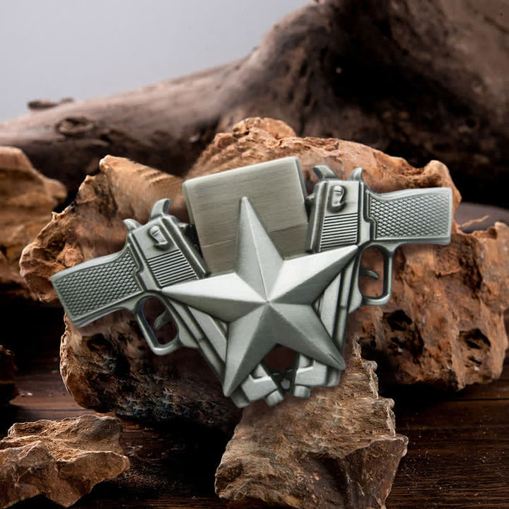Ceinture en cuir pour homme avec pistolets doubles et étoile et briquet caché