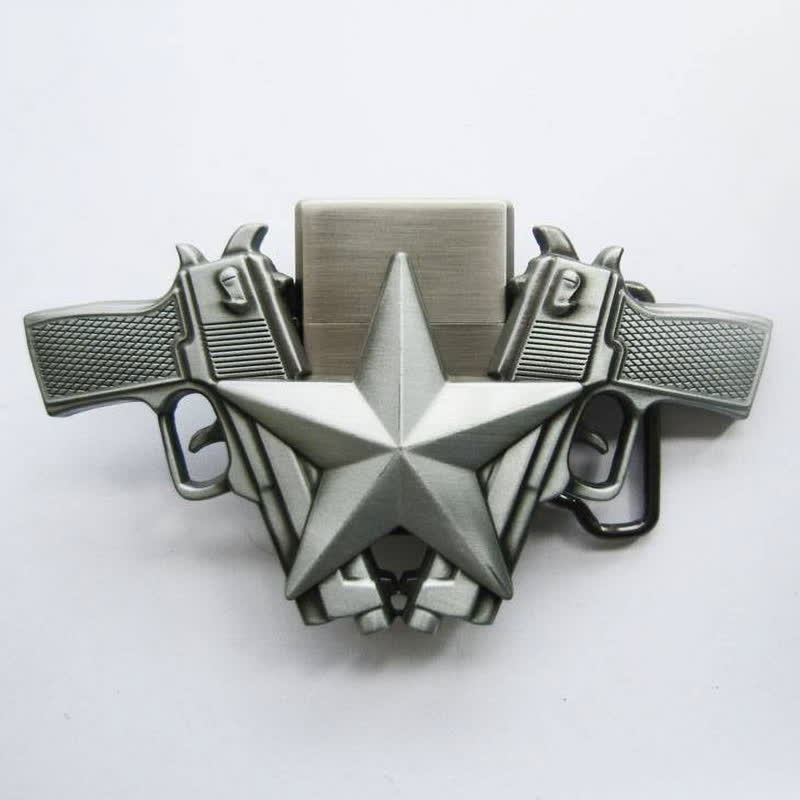 Ceinture en cuir pour homme avec pistolets doubles et étoile et briquet caché