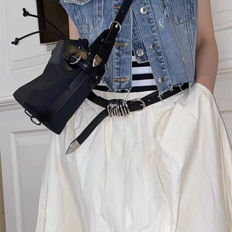Ceinture en cuir avec boucle en métal personnalisée de style punk pour femme