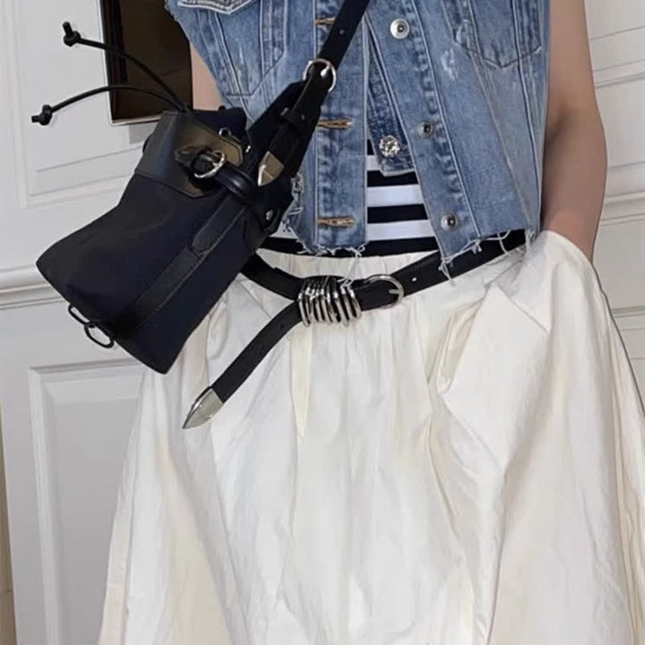 Ceinture en cuir avec boucle en métal personnalisée de style punk pour femme