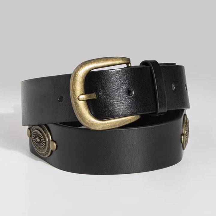 Ceinture en cuir avec décoration en métal et rivets conchos pour femme
