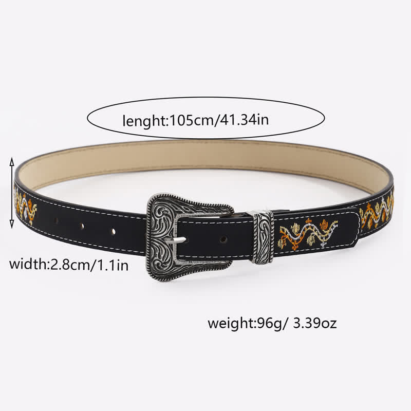 Ceinture en cuir brodée noire, orange et blanche pour femme