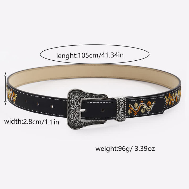 Ceinture en cuir brodée noire, orange et blanche pour femme