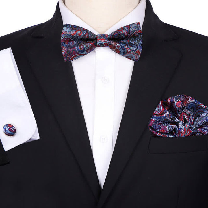 Ensemble de 3 nœuds papillons et carrés mouchoirs de poche en jacquard cachemire pour homme