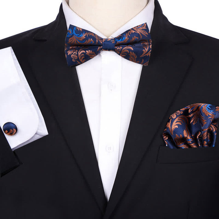 Ensemble de 3 nœuds papillons et carrés mouchoirs de poche en jacquard cachemire pour homme