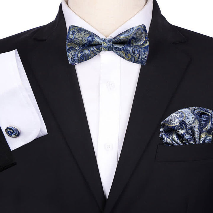 Ensemble de 3 nœuds papillons et carrés mouchoirs de poche en jacquard cachemire pour homme