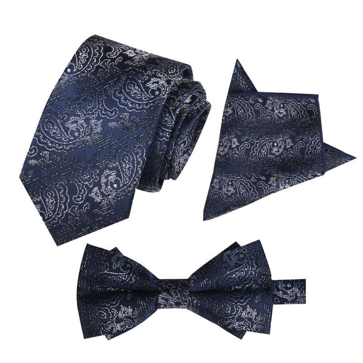 Ensemble de 3 mouchoirs de poche fantaisie pour homme avec noeud papillon et motif cachemire
