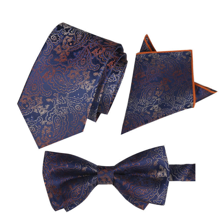 Ensemble de 3 mouchoirs de poche fantaisie pour homme avec noeud papillon et motif cachemire