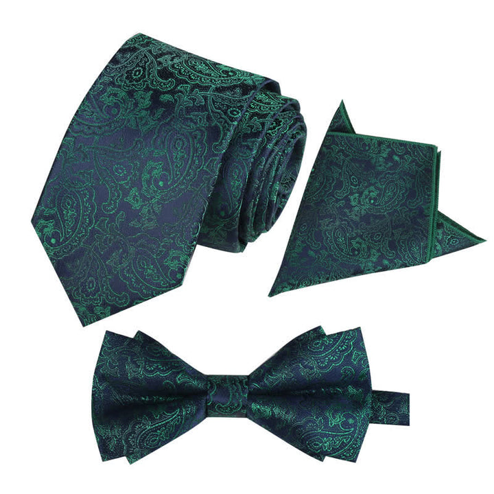 Ensemble de 3 mouchoirs de poche fantaisie pour homme avec noeud papillon et motif cachemire