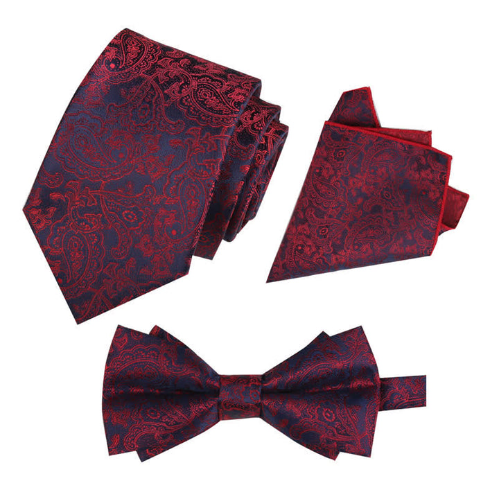 Ensemble de 3 mouchoirs de poche fantaisie pour homme avec noeud papillon et motif cachemire