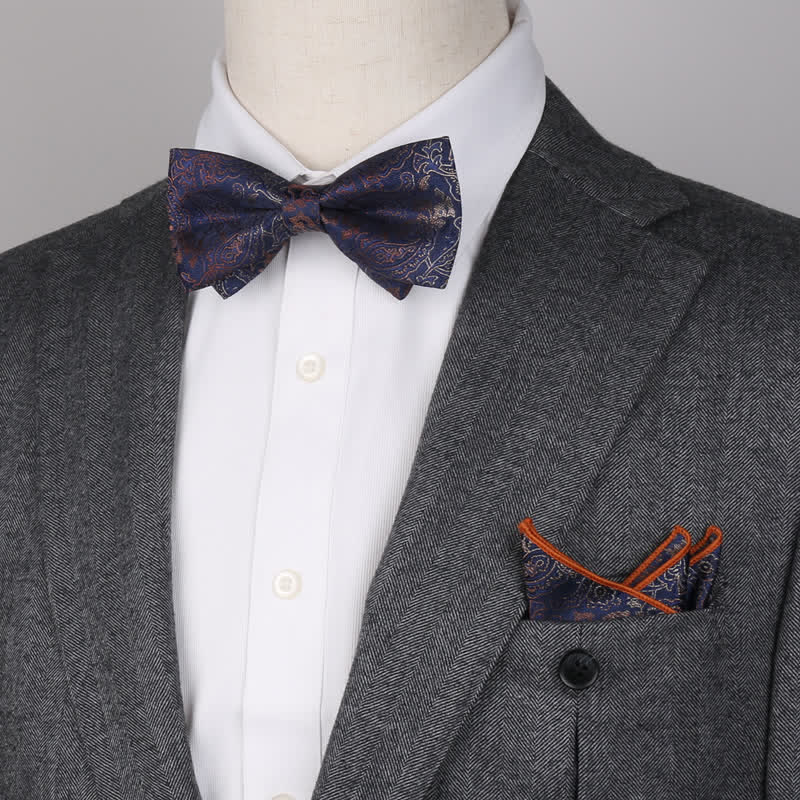 Ensemble de 3 mouchoirs de poche fantaisie pour homme avec noeud papillon et motif cachemire