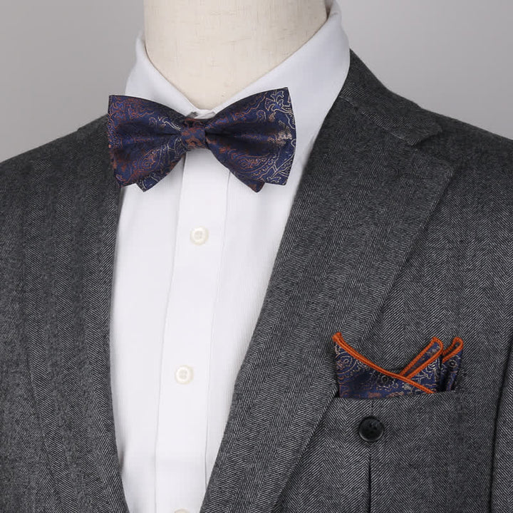 Ensemble de 3 mouchoirs de poche fantaisie pour homme avec noeud papillon et motif cachemire
