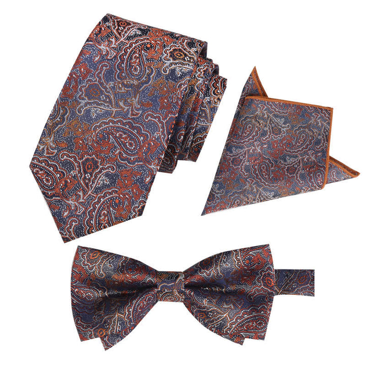 Ensemble de 3 mouchoirs de poche fantaisie pour homme avec noeud papillon et motif cachemire