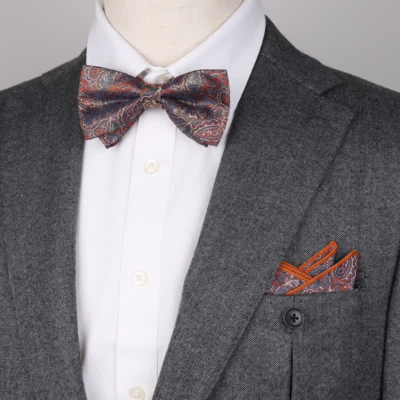 Ensemble de 3 mouchoirs de poche fantaisie pour homme avec noeud papillon et motif cachemire