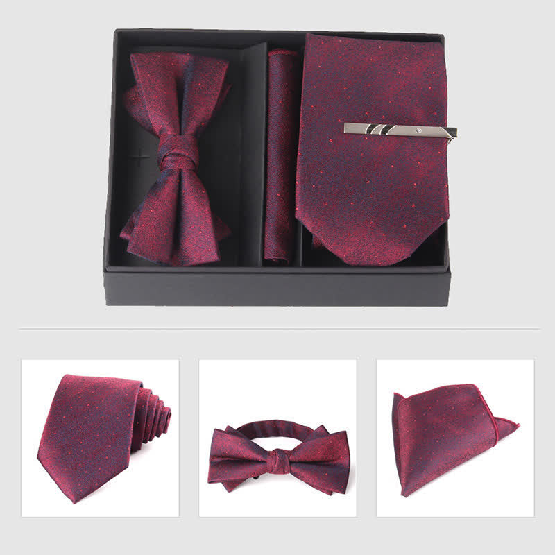 Ensemble de 3 pièces de mouchoirs de poche pour hommes de la série bordeaux, cravate et noeud papillon