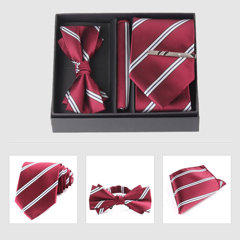 Ensemble de 3 pièces de mouchoirs de poche pour hommes de la série bordeaux, cravate et noeud papillon
