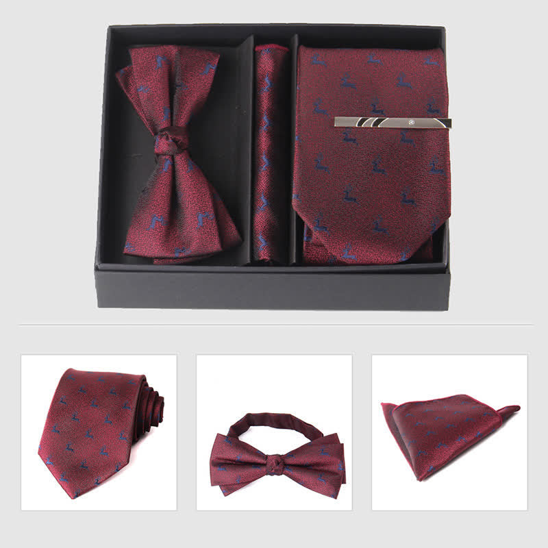 Ensemble de 3 pièces de mouchoirs de poche pour hommes de la série bordeaux, cravate et noeud papillon