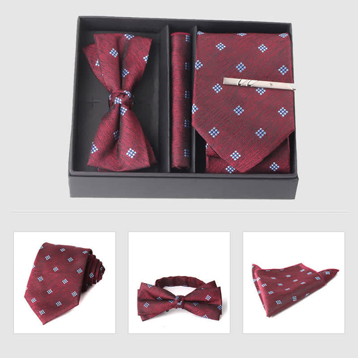 Ensemble de 3 pièces de mouchoirs de poche pour hommes de la série bordeaux, cravate et noeud papillon