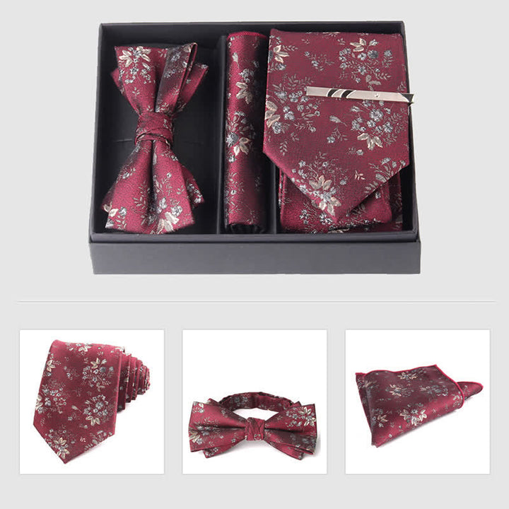 Ensemble de 3 pièces de mouchoirs de poche pour hommes de la série bordeaux, cravate et noeud papillon