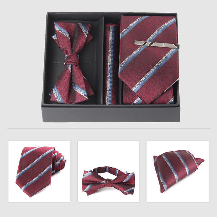 Ensemble de 3 pièces de mouchoirs de poche pour hommes de la série bordeaux, cravate et noeud papillon