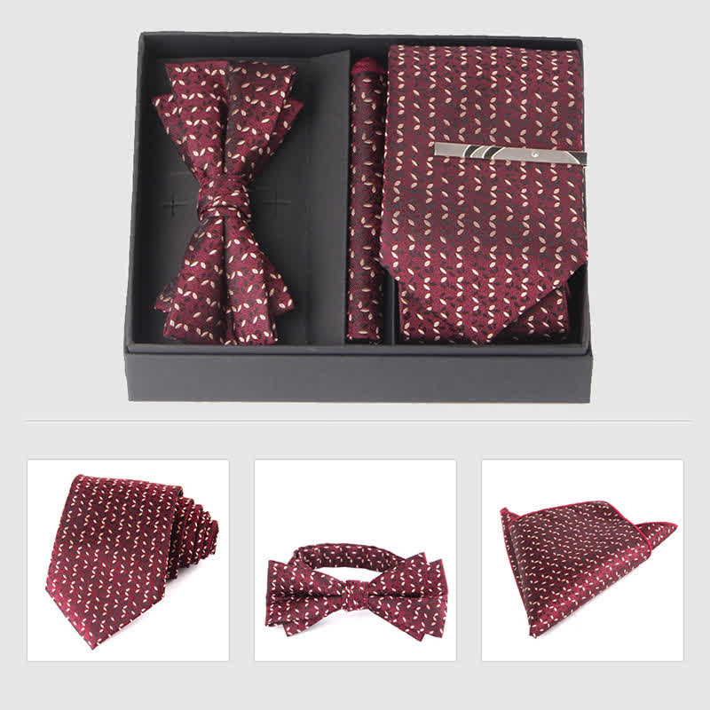 Ensemble de 3 pièces de mouchoirs de poche pour hommes de la série bordeaux, cravate et noeud papillon
