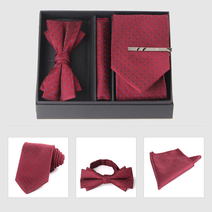 Ensemble de 3 pièces de mouchoirs de poche pour hommes de la série bordeaux, cravate et noeud papillon