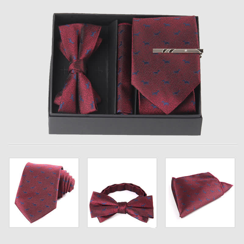 Ensemble de 3 pièces de mouchoirs de poche pour hommes de la série bordeaux, cravate et noeud papillon
