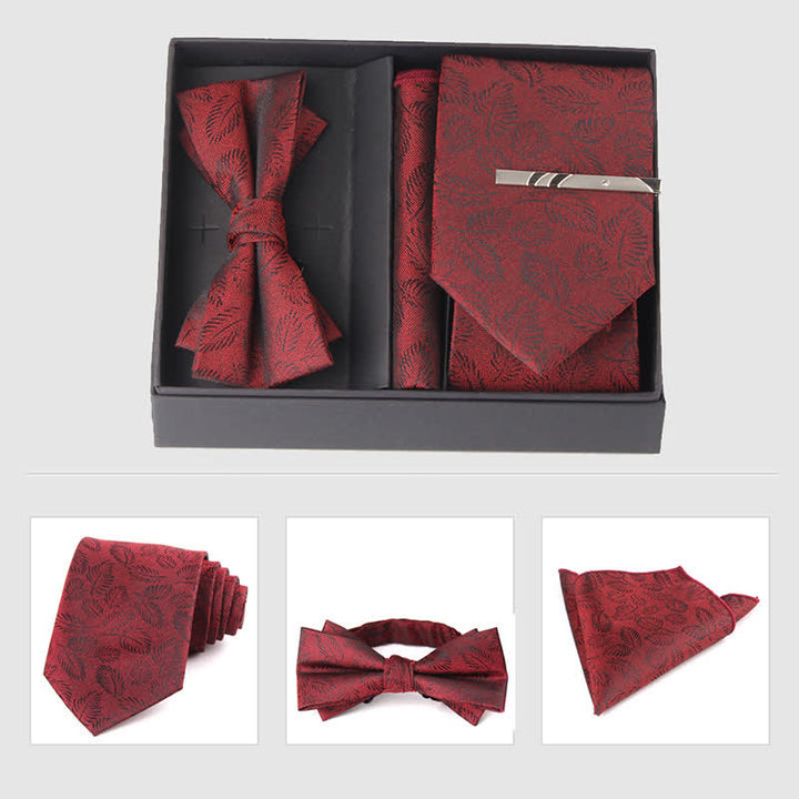 Ensemble de 3 pièces de mouchoirs de poche pour hommes de la série bordeaux, cravate et noeud papillon