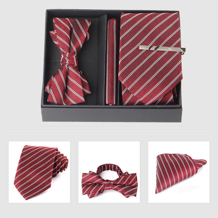 Ensemble de 3 pièces de mouchoirs de poche pour hommes de la série bordeaux, cravate et noeud papillon