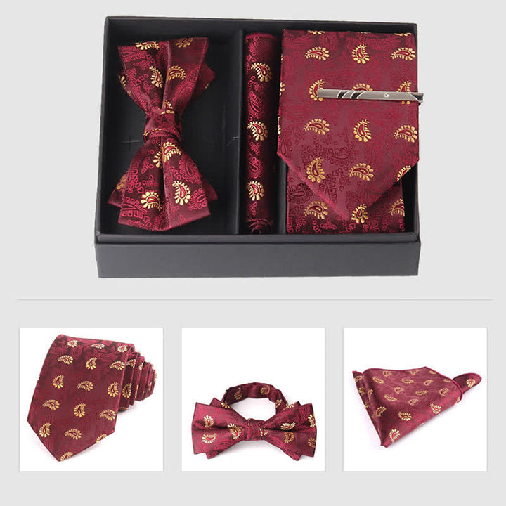 Ensemble de 3 pièces de mouchoirs de poche pour hommes de la série bordeaux, cravate et noeud papillon