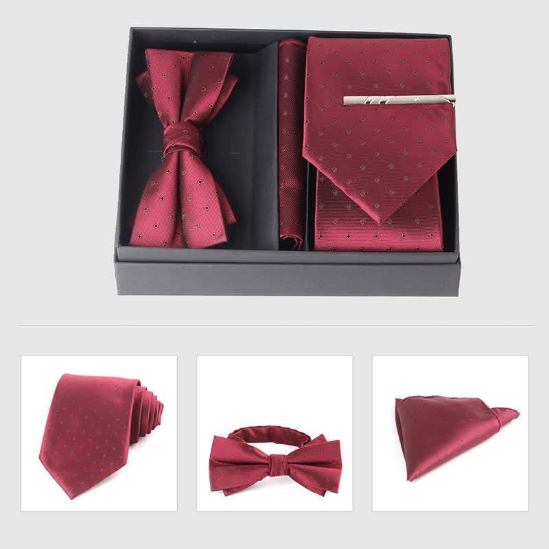 Ensemble de 3 pièces de mouchoirs de poche pour hommes de la série bordeaux, cravate et noeud papillon