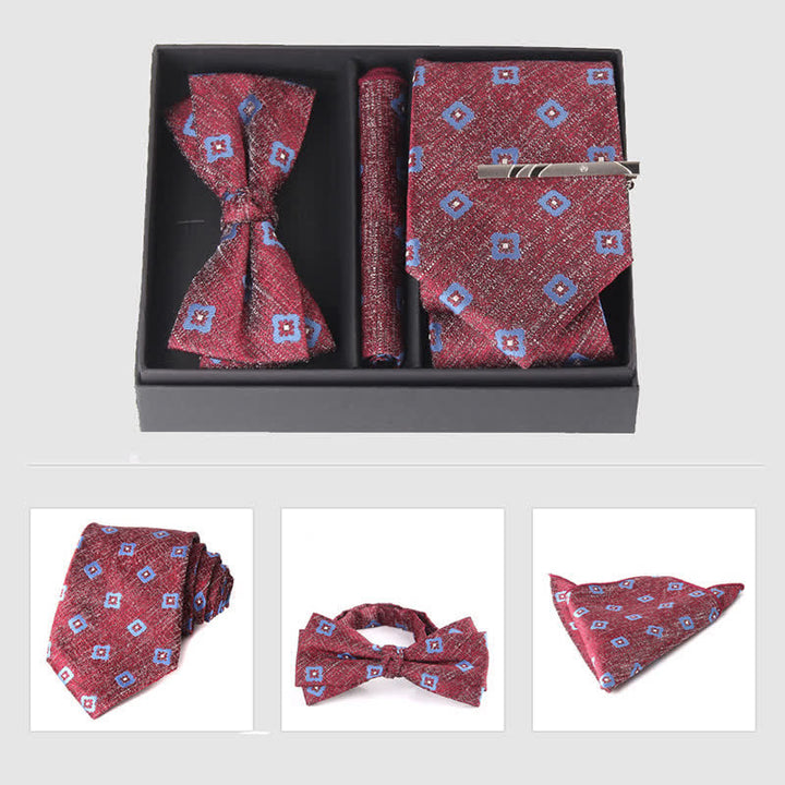 Ensemble de 3 pièces de mouchoirs de poche pour hommes de la série bordeaux, cravate et noeud papillon