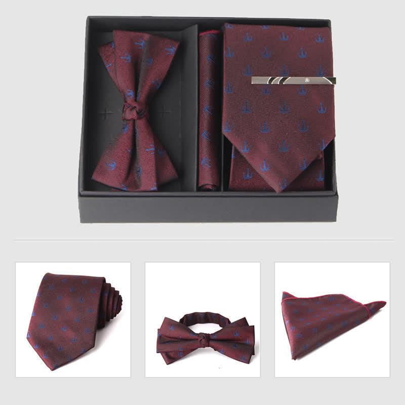 Ensemble de 3 pièces de mouchoirs de poche pour hommes de la série bordeaux, cravate et noeud papillon