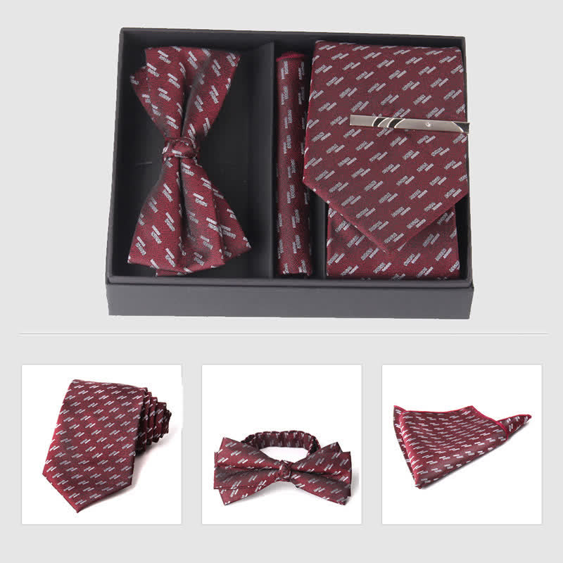 Ensemble de 3 pièces de mouchoirs de poche pour hommes de la série bordeaux, cravate et noeud papillon