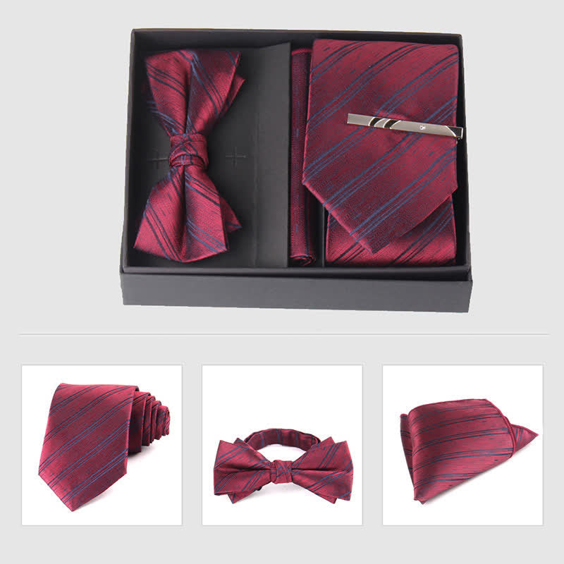 Ensemble de 3 pièces de mouchoirs de poche pour hommes de la série bordeaux, cravate et noeud papillon