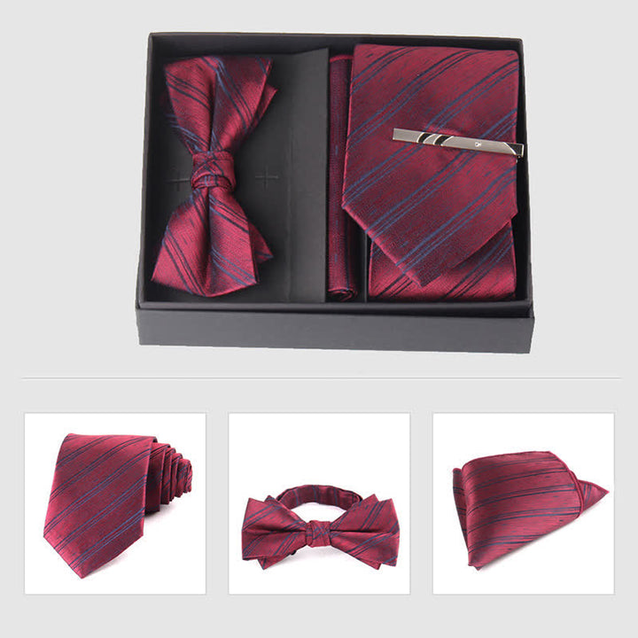 Ensemble de 3 pièces de mouchoirs de poche pour hommes de la série bordeaux, cravate et noeud papillon