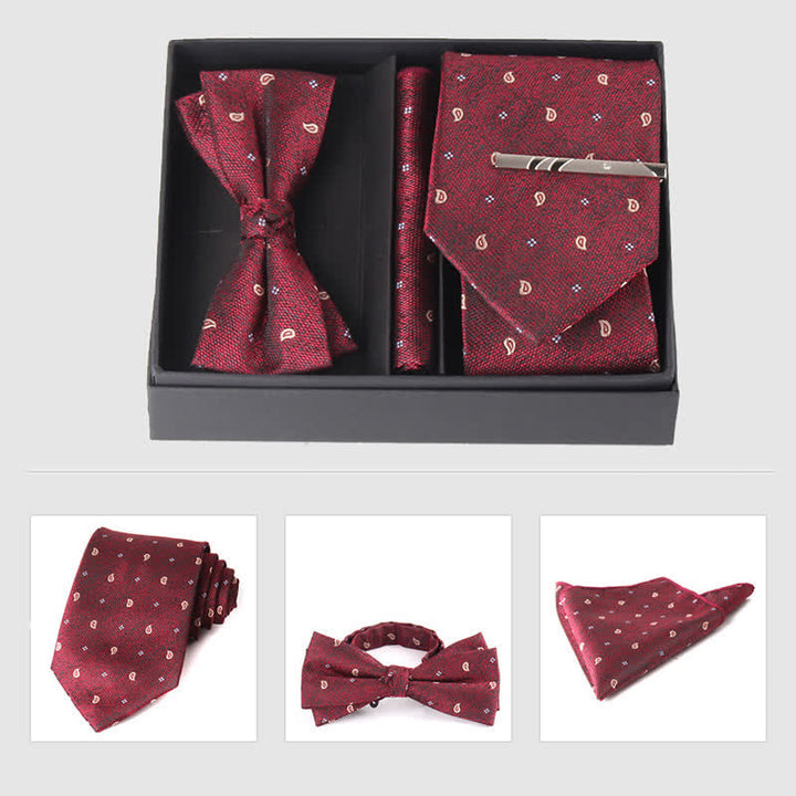 Ensemble de 3 pièces de mouchoirs de poche pour hommes de la série bordeaux, cravate et noeud papillon