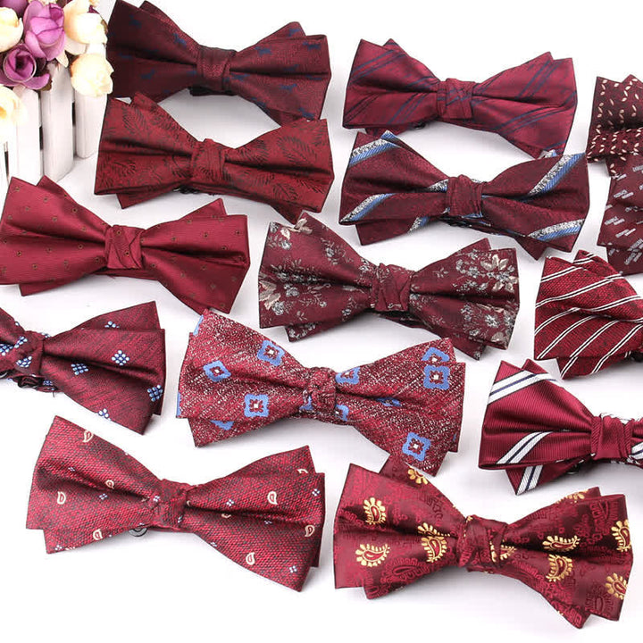 Ensemble de 3 pièces de mouchoirs de poche pour hommes de la série bordeaux, cravate et noeud papillon
