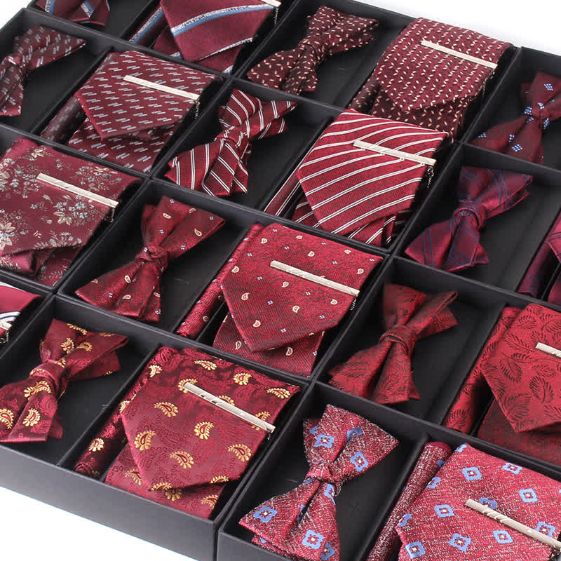 Ensemble de 3 pièces de mouchoirs de poche pour hommes de la série bordeaux, cravate et noeud papillon