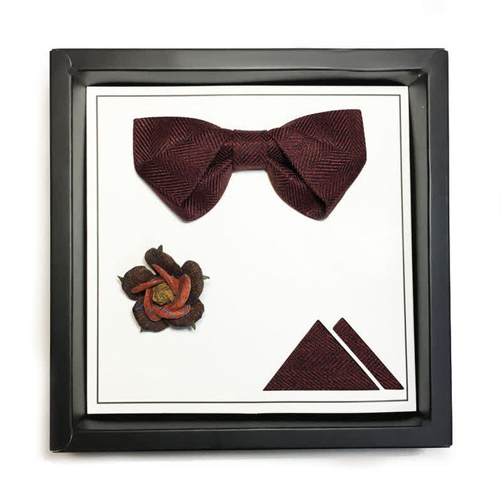 Nœud papillon rouge vin foncé pour homme avec broche florale à chevrons britannique