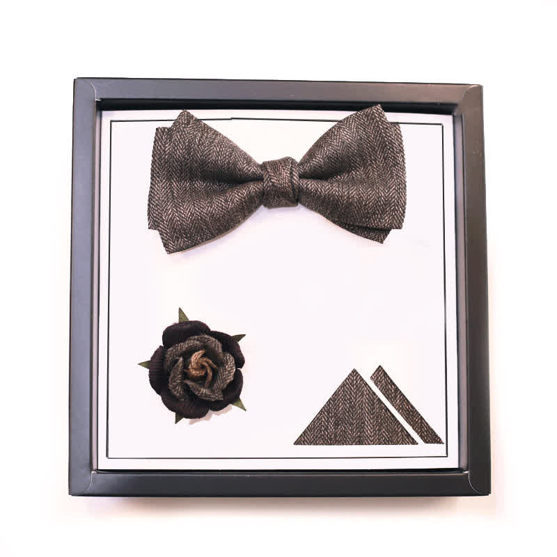 Nœud papillon à broche florale marron vintage de style britannique pour homme